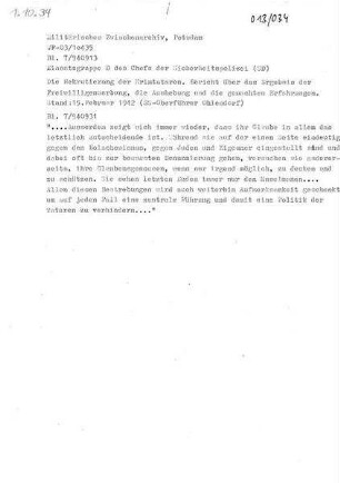 Die Rekrutierung der Krimtataren. Bericht über das Ergebnis der Freiwilligenwerbung (Auszug. Abschrift) 1942.