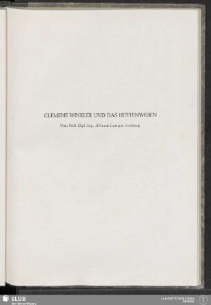Clemens Winkler Und Das Hüttenwesen