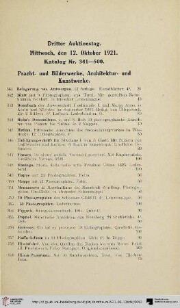 Dritter Auktionstag: Mittwoch, den 12. Oktober 1921 (Nr. 341-500)