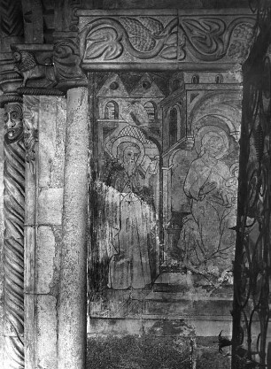 Portal : Portal (1101/1200, Umgestaltung 1286/1300). Bildfeld (Wandmalerei). Millstatt, Pfarrkirche und ehemalige Stiftskirche Christus Salvator und Allerheiligen