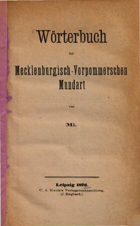 Wörterbuch der mecklenburgisch-vorpommerschen Mundart