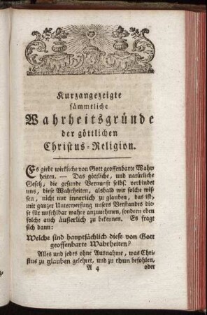 Kurzangezeigte sämmtliche Wahrheitsgründe der göttlichen Christus-Religion.