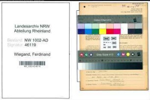 Entnazifizierung Ferdinand Wiegand, geb. 27.08.1914 (Kaufm.Angest.)