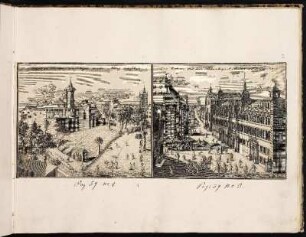 [1] Das Schloß zu Nürnberg, wie selbiges gegen Mittag anzusehen. - Burg Nürnberg, Nürnberg. [2] Das Rathaus mit dem Schau=Ampt, St. Sebalder und Prediger Kirch. - Rathaus Nürnberg, Nürnberg; Sankt Sebald, Nürnberg;