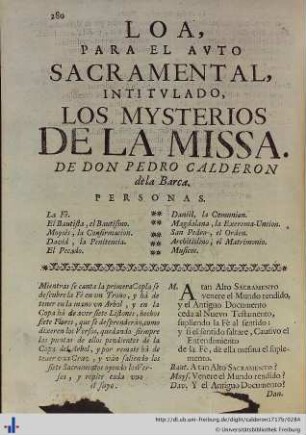 Loa para el Auto Sacramental Los Mysterios de la Missa.