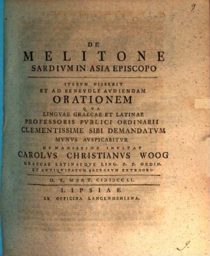 De Melitone Sardium in Asia Episcopo