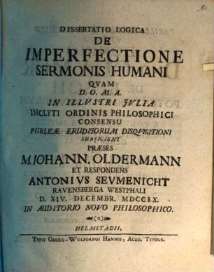 Diss. logica de imperfectione sermonis humani