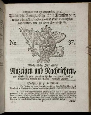 No. 37. Montags, den 15ten September, 1755.