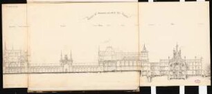 Fürstliches Schloss auf dem Brauhausberg, Potsdam Schinkelwettbewerb 1862: Querschnitt; Maßstabsleiste
