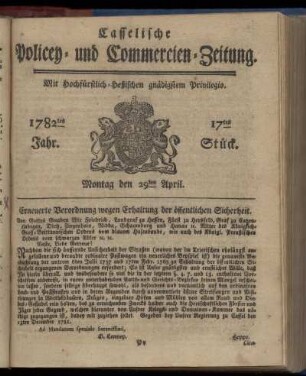 17tes Stueck, Montag den 29ten April. 1782