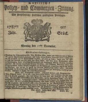 51tes Stueck, Montag den 17ten December. 1787