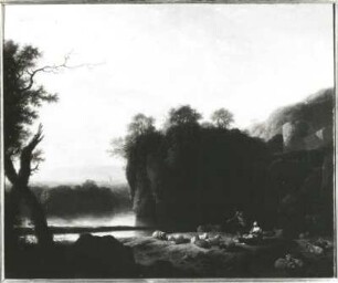 Landschaft mit Hirten : Christian Wilhelm Ernst Dietrich (1812-1774). Landschaft mit Hirten. Öl/Leinwand; 55 x 66,5 cm, 1768