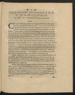 Exercitatio Iustinianea XVIII. ad Tit. 16. cum seqq. Lib. III. Inst.