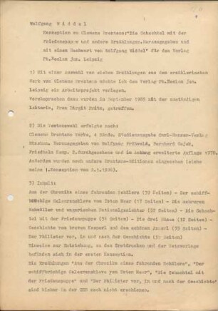 [W218]: Konzeption zu Clemens Brentano: "Die Schachtel mit der Friedenspuppe und andere Erzählungen" : Hrsg. und mit einem Nachwort von Wolfgang Widdel, für den Verlag Philipp Reclam jun. Leipzig