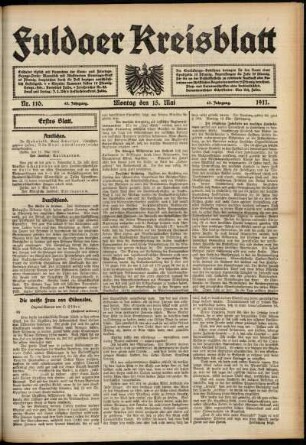 Erste Ausgabe vom Montag, den 15. Mai 1911.