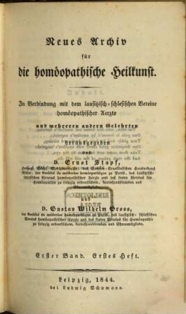 Neues Archiv für die homöopathische Heilkunst. 1 = 21. 1844