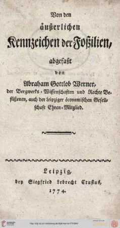 Von den äusserlichen Kennzeichen der Fossilien