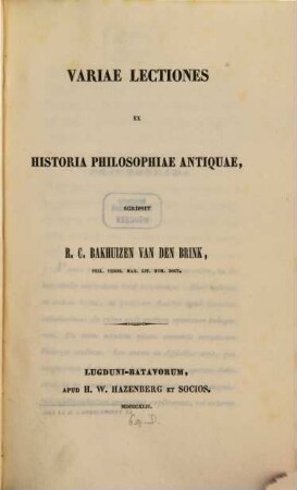Variae lectiones ex historia philosophiae antiquae