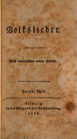 Volkslieder, 2. Nebst untermischten andern Stücken