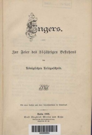 Engers : zur Feier des 25jährigen Bestehens der Königlichen Kriegsschule