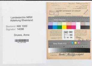 Entnazifizierung Anna Druxes, geb. 27.02.1909 (Postangest.)