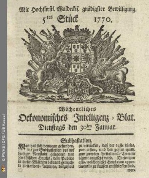 5tes Stueck, Dienstags den 30ten Januar 1770