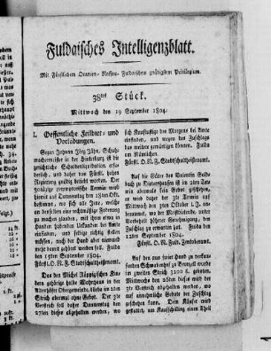 38tes Stück, Ausgabe vom 19. September 1804