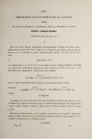 Dimostrazione di alcune formole del sig. liouville nota del dottore aggregato in matematica nella r. universita' die genova (Continuazione ved pag. 75).