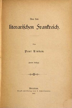 Aus dem literarischen Frankreich
