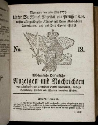 No. 18. Montags, den 2ten May 1774