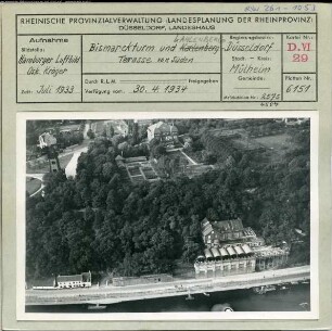 Mülheim a. d. Ruhr, Bismarckturm Gaststätte Kahlenbergterrasse von Süden