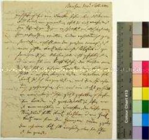 Brief des Generalfeldmarschalls Gebhard Leberecht von Blücher an seine zweite Ehefrau Amalie über die Verwundung seines Sohnes Franz von Blücher und dessen Behandlung durch die Franzosen