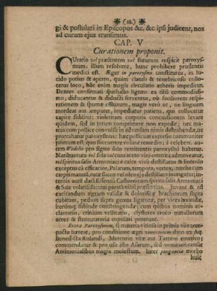Cap. V. Curationem proponit.