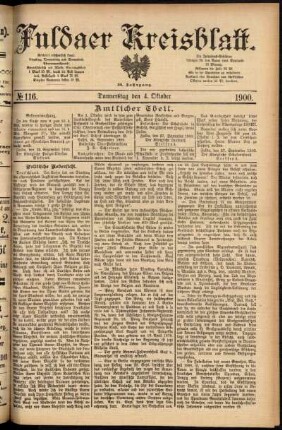 Erste Ausgabe vom Donnerstag, den 04. Oktober 1900.