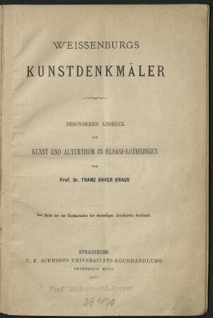 Weissenburgs Kunstdenkmäler