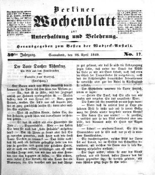 No. 17, Sonnabend, den 28. April 1849.