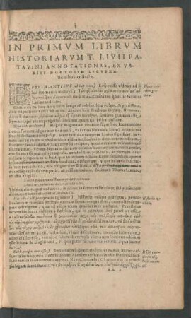 In Primum Librum Historiarum T. Livii Patavini Annotationes, ...