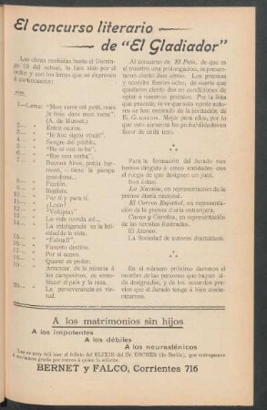 El concurso literario de "El Gladiador"