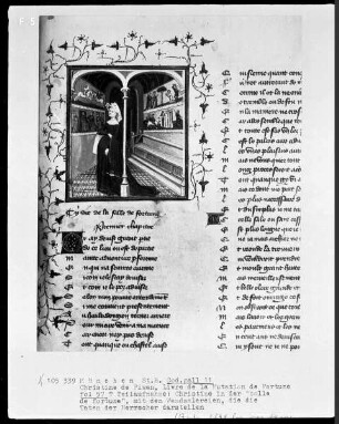 Livre de la mutation de Fortune — Christine in der 'Salle de Fortune' mit den Wandmalereien, Folio 57?