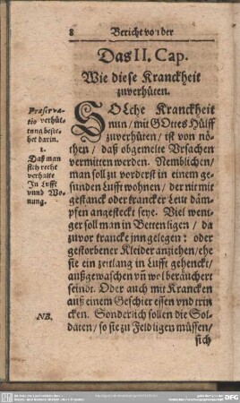 Das II. Cap. Wie diese Kranckheit zuverhüten