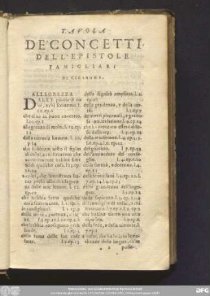 Tavola De' Concetti Dell' Epistole Famigliari Di Cicerone.