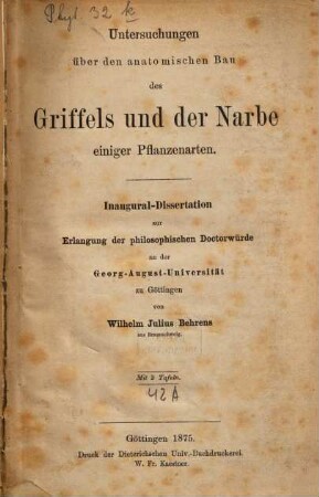 Untersuchungen über den anatomischen Bau des Griffels und der Narbe einiger Pflanzenarten