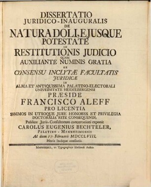 Diss. de natura doli eiusque potestate in restitutionis iudicio