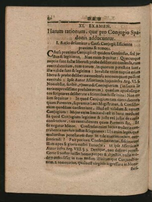 XI. Examen. Harum rationum, quae pro Coniugio Spadonis adducuntur.