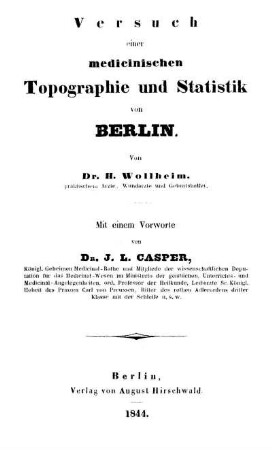 Versuch einer medicinischen Topographie und Statistik von Berlin