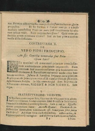 Controversia II. De Vero Fidei Principio.