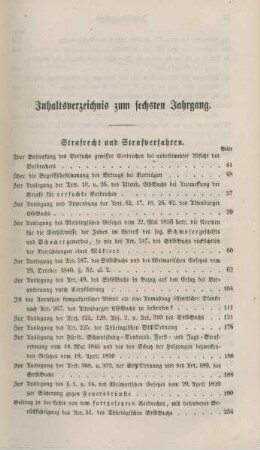 Inhaltsverzeichnis zum sechsten Jahrgang