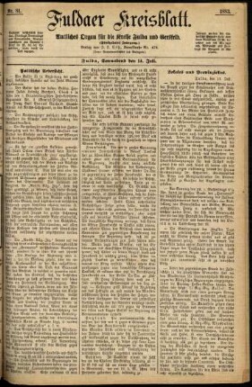 Erste Ausgabe vom Samstag, den 14. Juli 1883.