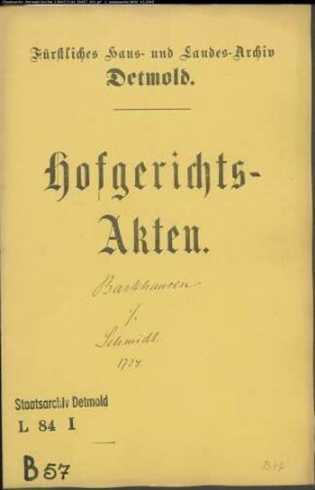 Barkhausen, Kanzleirat zu Niederbarkhausen gegen Koch Friedrich Christian Schmidt zu Oerlinghausen
