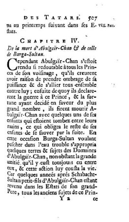 Chapitre IV. De la mort d'Abulgair-Chan & de celle de Burga-Sultan